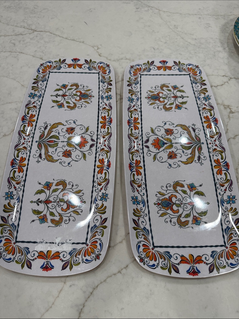 Pier 1 Melamine hand painted 2 serving platters
